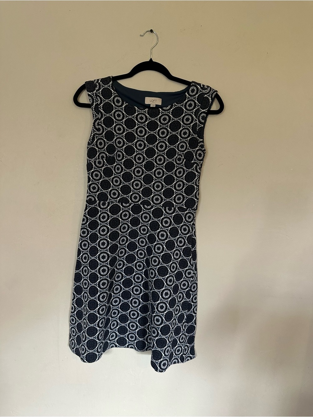 LOFT Navy and White Sleeveless Fit-and-Flare Dress - Picture 2 of 4